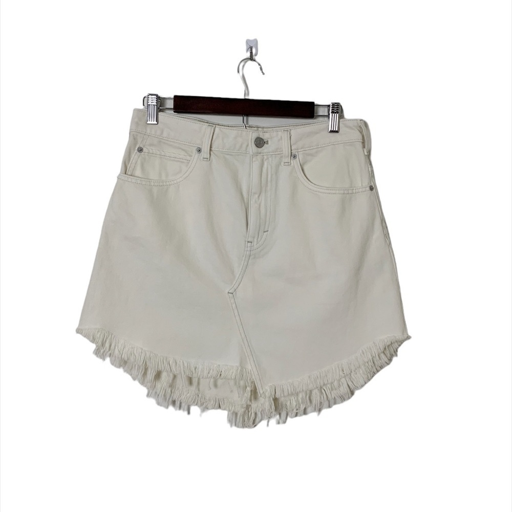 We The Free Fringe Scoop Hem Denim Mini Skirt‎ Size 27 Cream